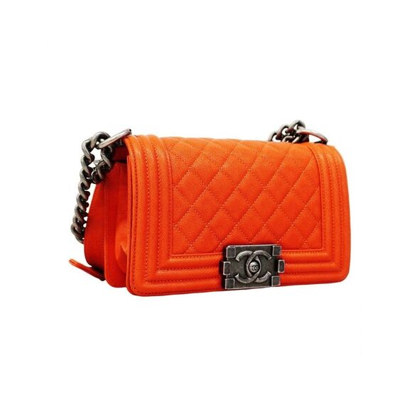 Pre Loved Chanel Boy Small Quilted Bag Women Orange Shoulder Bags - Picture 2 of 8